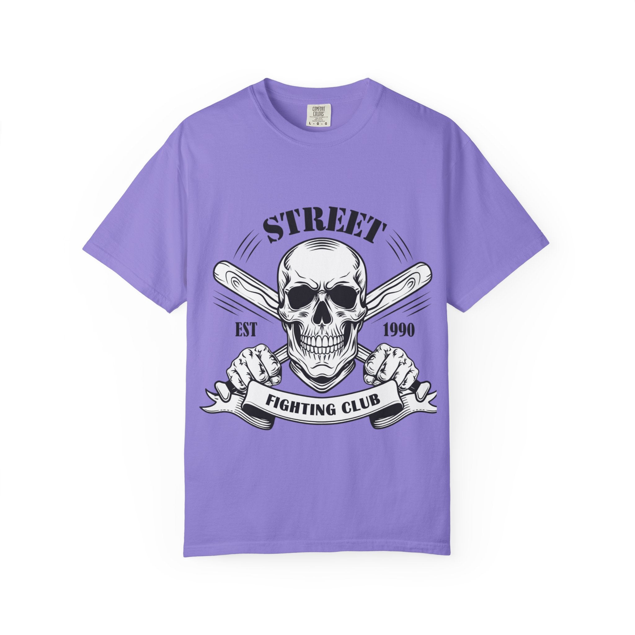 Street Fighting Club Skull T-Shirt — Vintage Skull & Crossed Baseball Bats Design