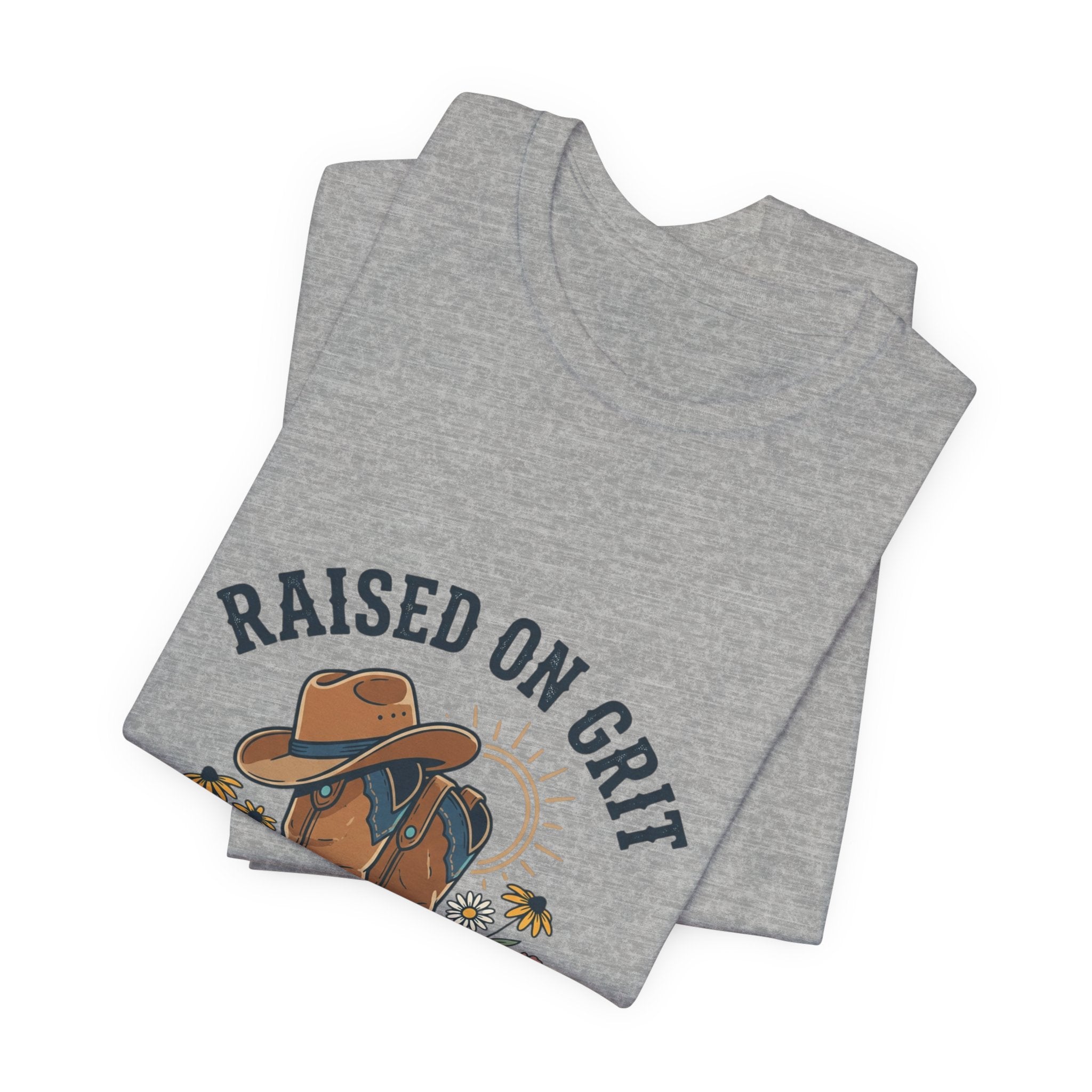 Raised on Grit Cowboy Boots Hat Graphic Tee | western rustic cowgirl prairie vintage
