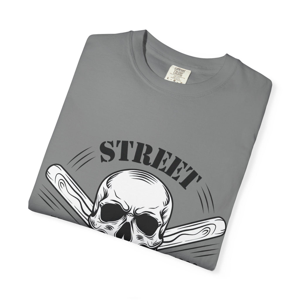 Street Fighting Club Skull T-Shirt — Vintage Skull & Crossed Baseball Bats Design