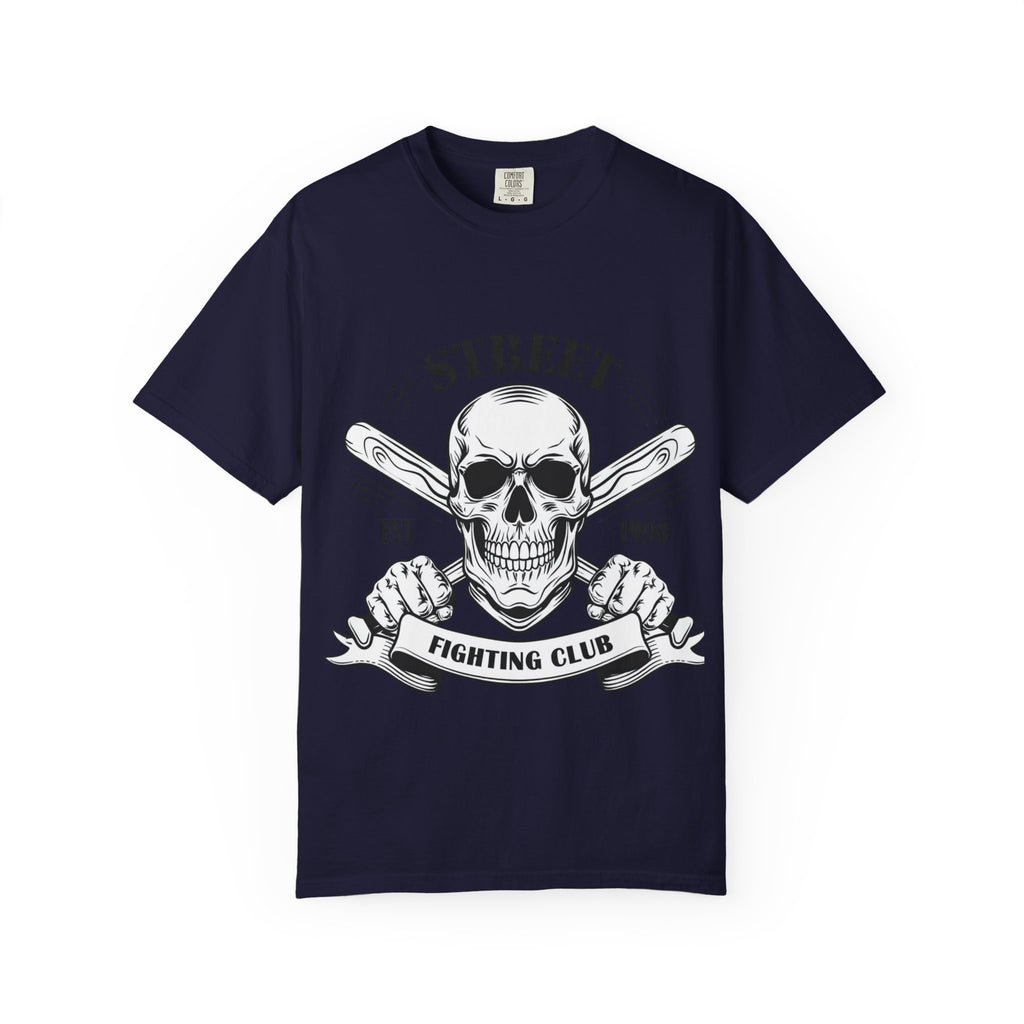 Street Fighting Club Skull T-Shirt — Vintage Skull & Crossed Baseball Bats Design