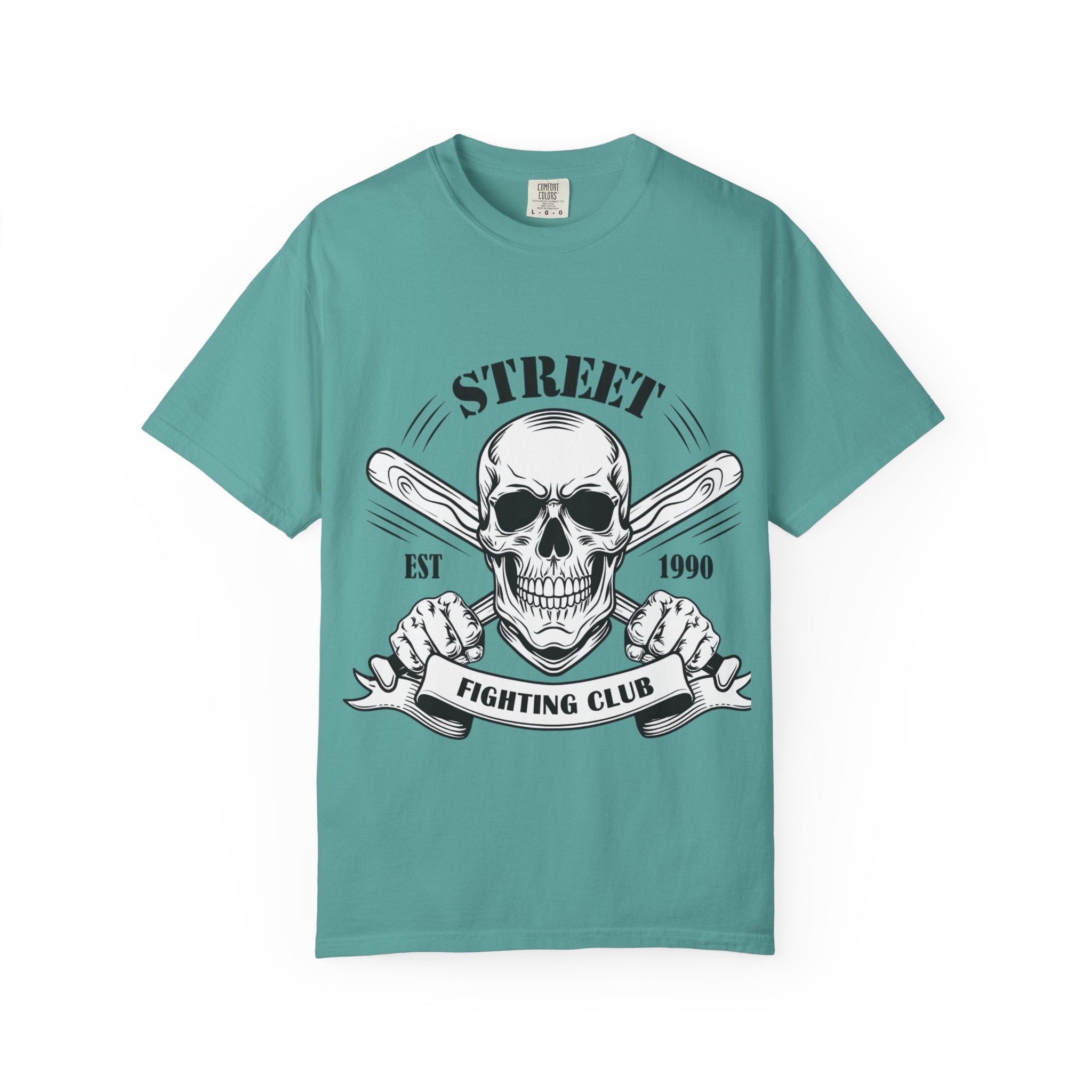 Street Fighting Club Skull T-Shirt — Vintage Skull & Crossed Baseball Bats Design