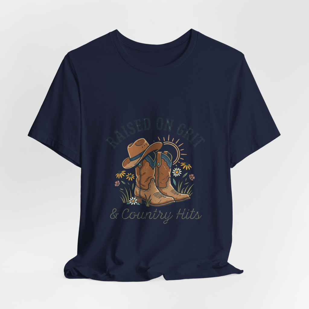 Raised on Grit Cowboy Boots Hat Graphic Tee | western rustic cowgirl prairie vintage